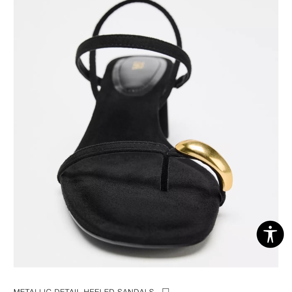 Zara black metallic toe ring detail sandals